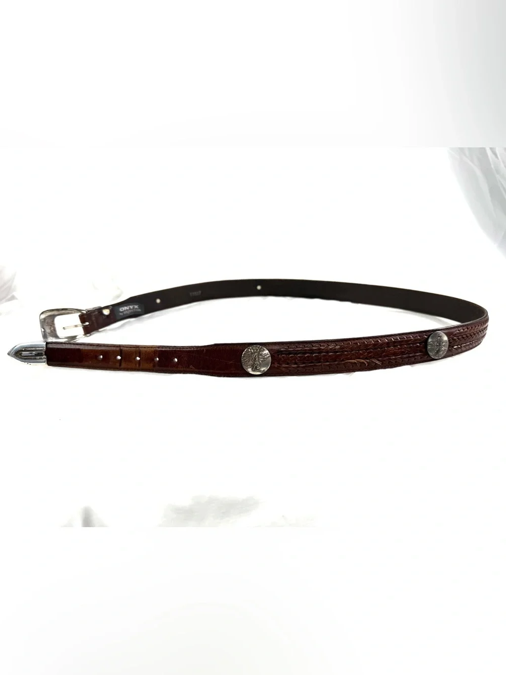 Vintage 2 Onyx Brighton Men Size 42 Black Brown Leather Belt Golf 1998 Y2K